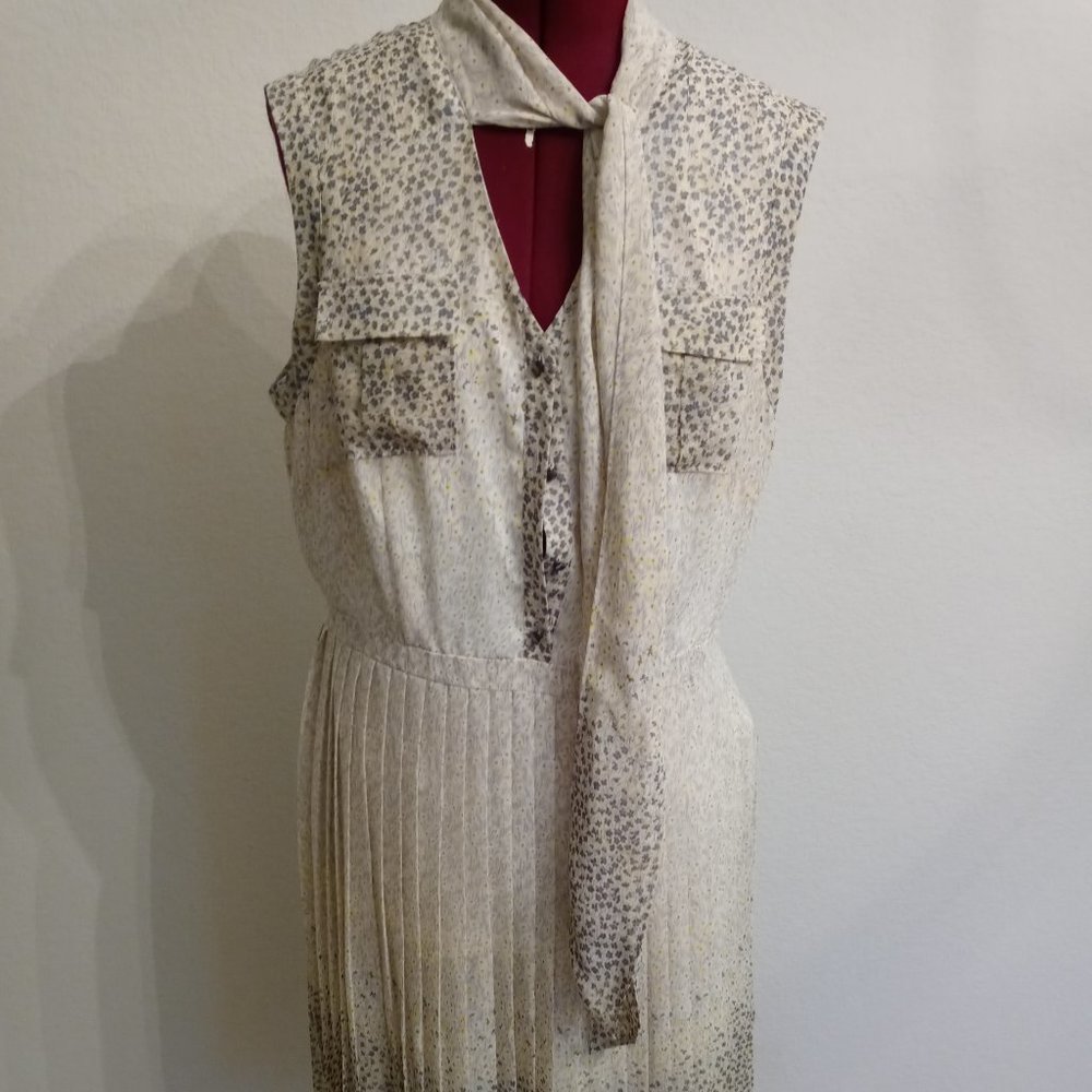 Neck Tie Dress in Cream, Grey, and Yellow